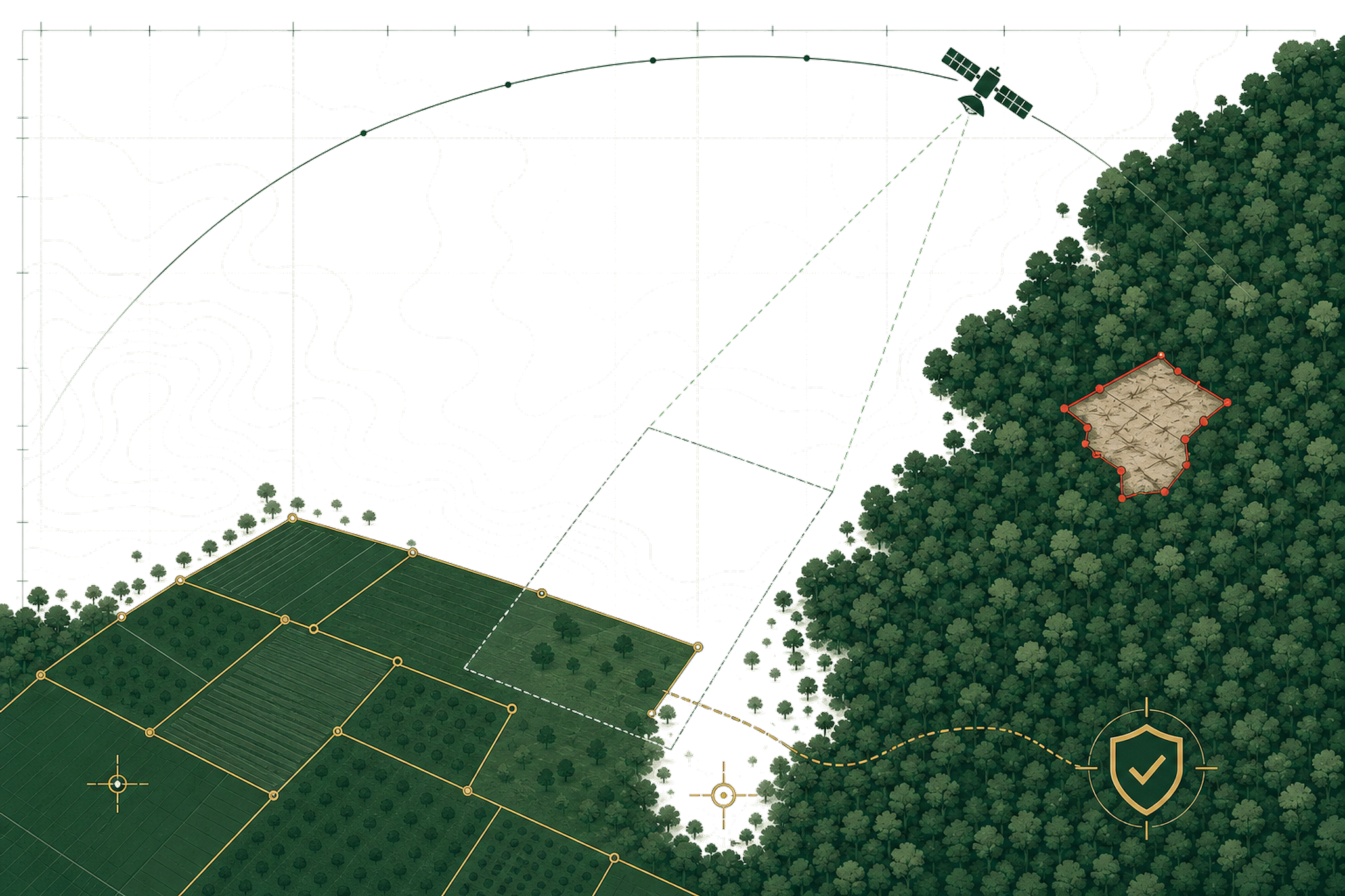 Satellite view of forest parcels with plot boundaries used for EUDR compliance evidence